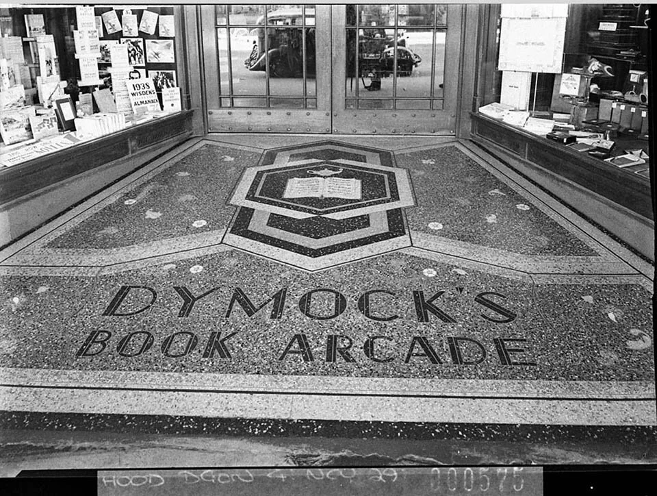 Entrance to Dymock's Book Arcade; Melocco Bros terrazzo paving, 1938, Sydney. Image: State Library of NSW