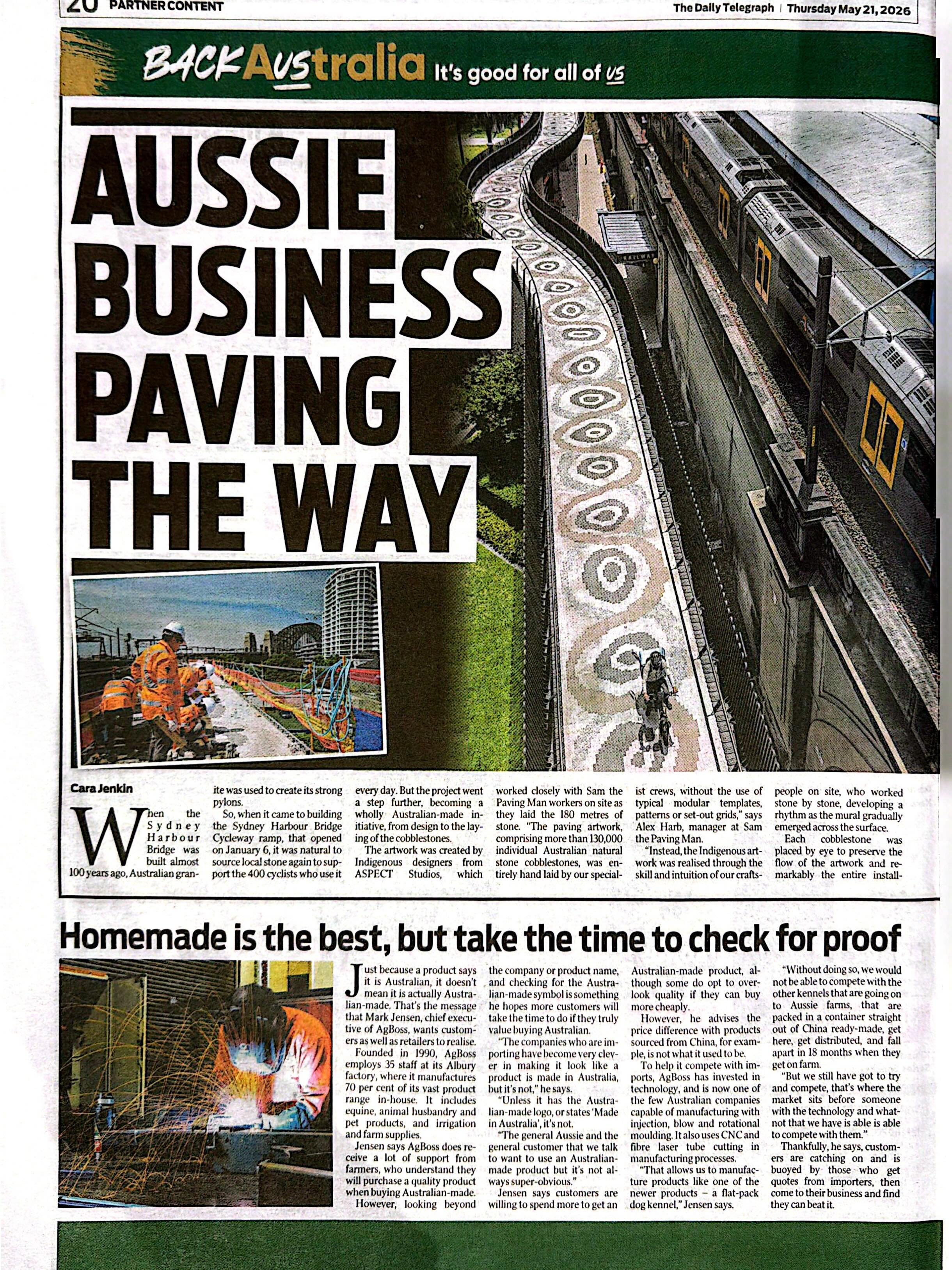 Proud to see Melocco mentioned in The Daily Telegraph on Thursday 21 May, as part of a feature celebrating the Sydney Harbour Bridge Cycleway during Australian Made Week.

This unique project brought together Australian natural stone, public infrastr