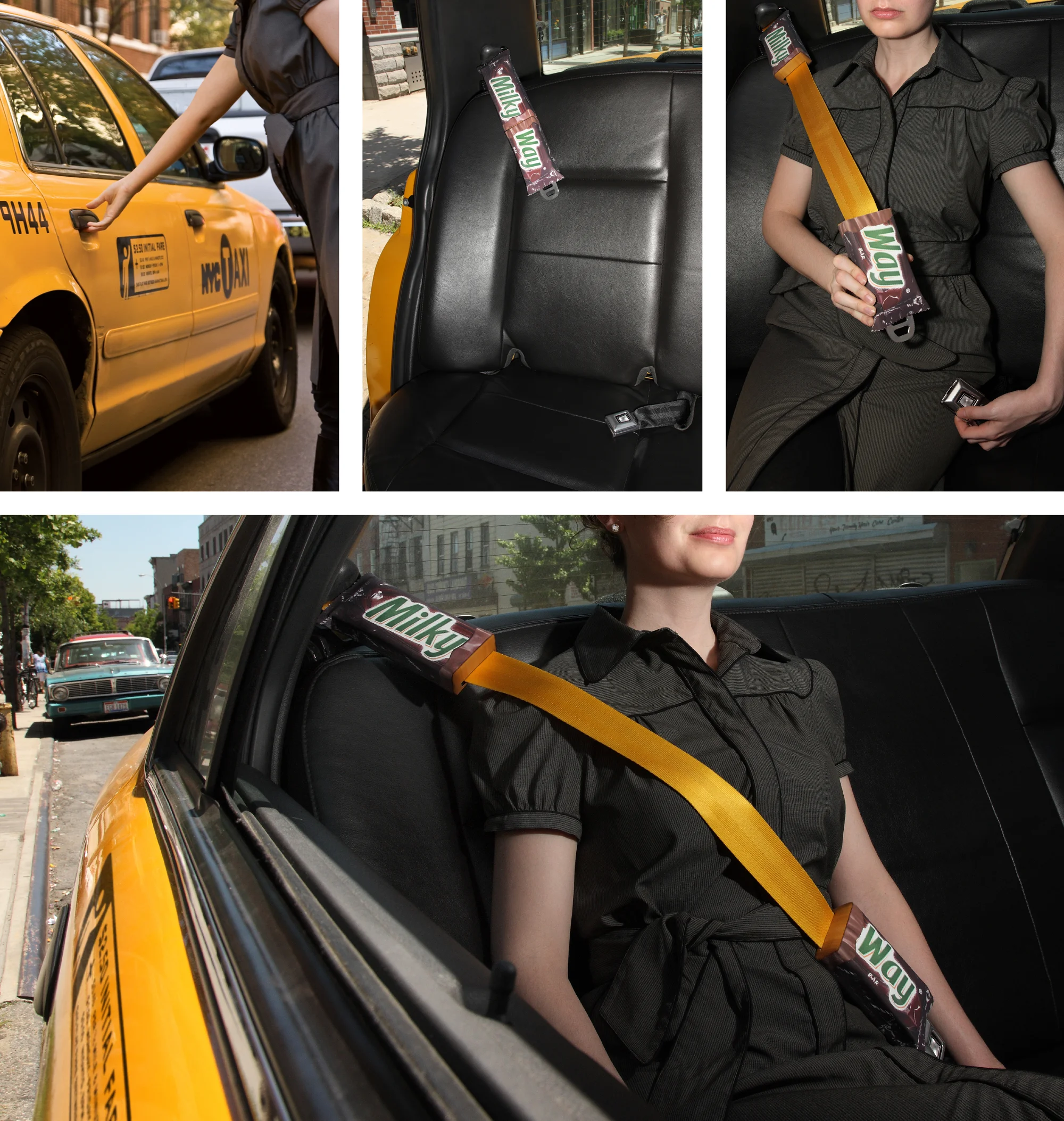   MILKY WAY "Seat-Belts"  (Unconventional Transit) Passengers took part in moving demonstrations of Milky Way's stretchy caramel. 