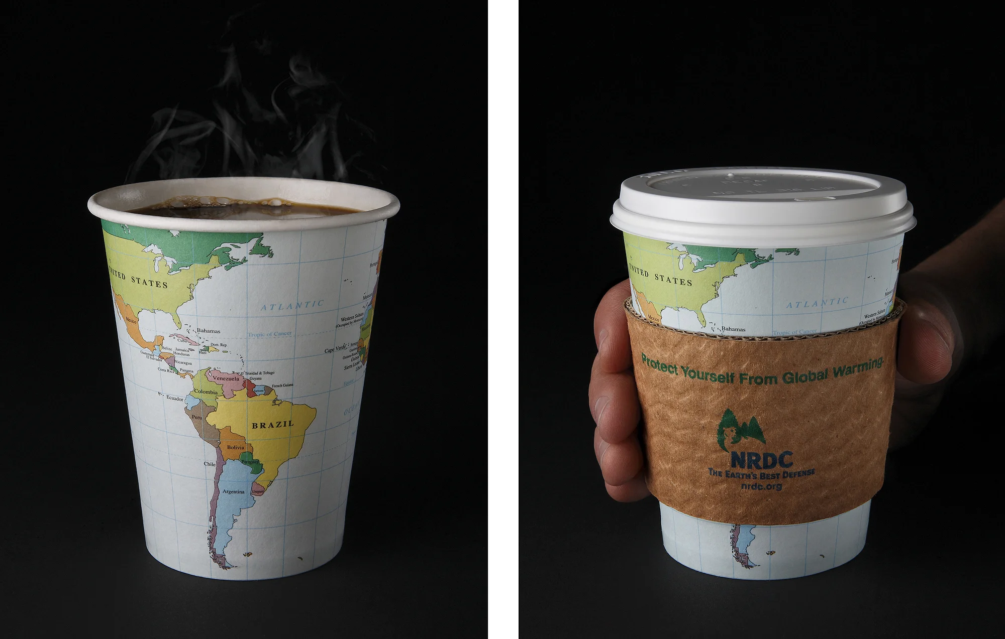   NRDC "Global Warming Hot Cups &amp; Sleeves"&nbsp; (Point of Purchase) &nbsp;Hot-cups &amp; companion protective sleeves were distributed as a pair to illustrate the global issue. 