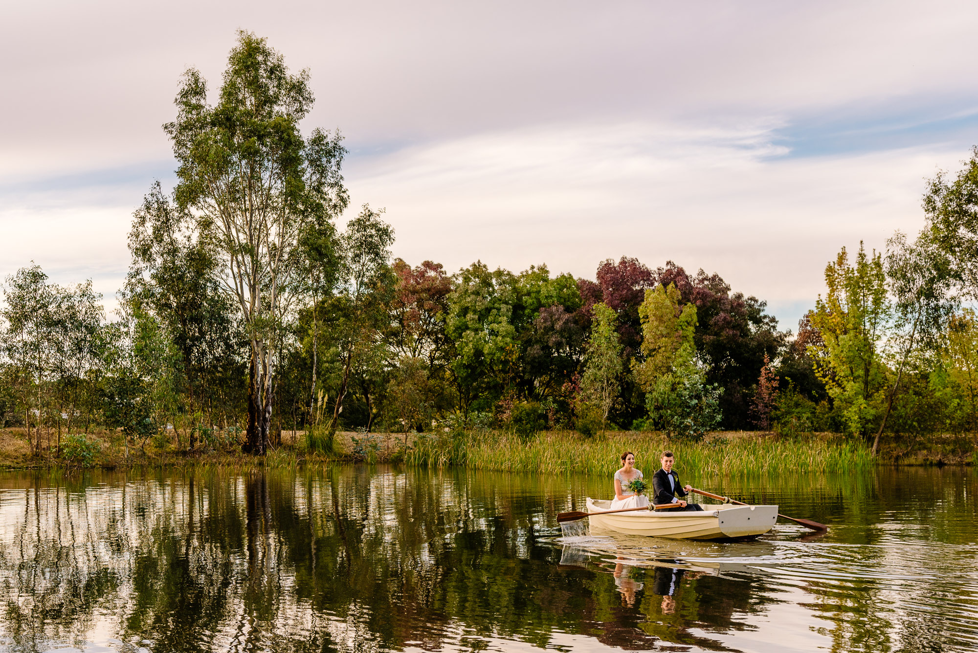 Bride and Groom on Chateau Dore lake