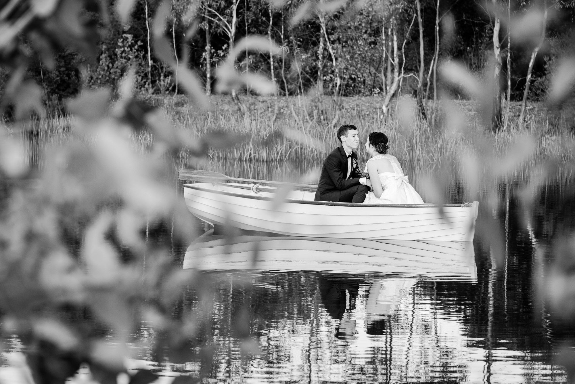 Bride and Groom in Chateau Dore boat