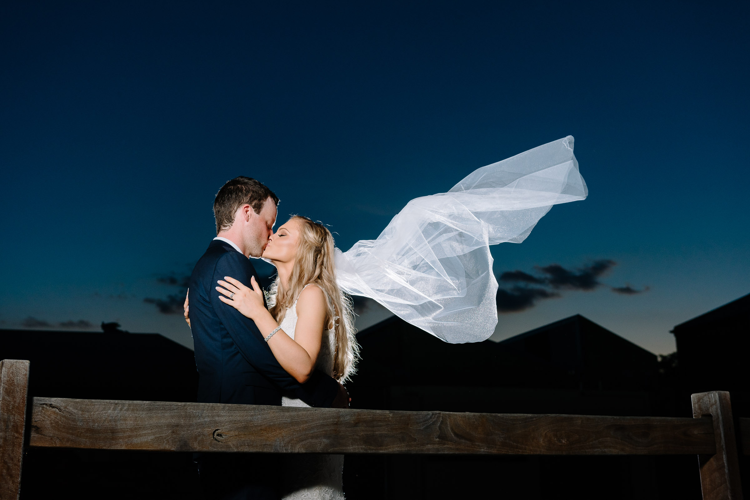 Sunset Flying Veil at Historic Port of Echuca - Radcliffes Wedding Photographer Echuca 