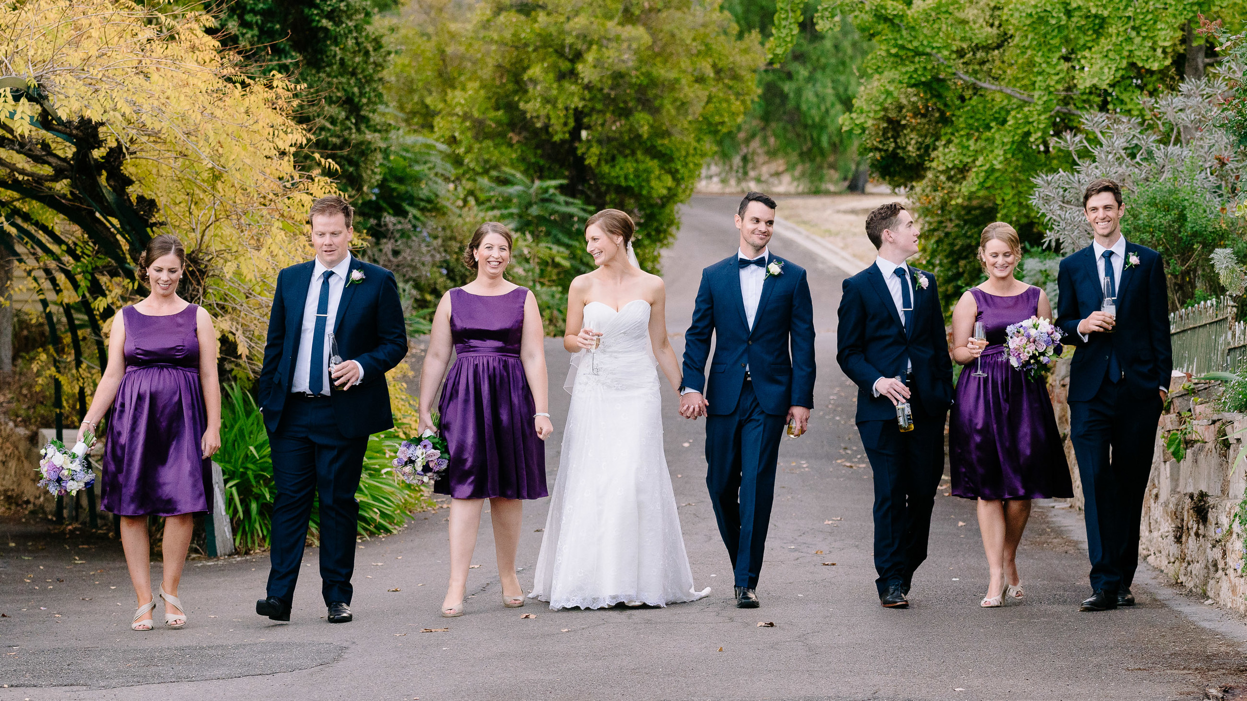 Bridal Party Walking down the driveway at Fortuna Villa Bendigo