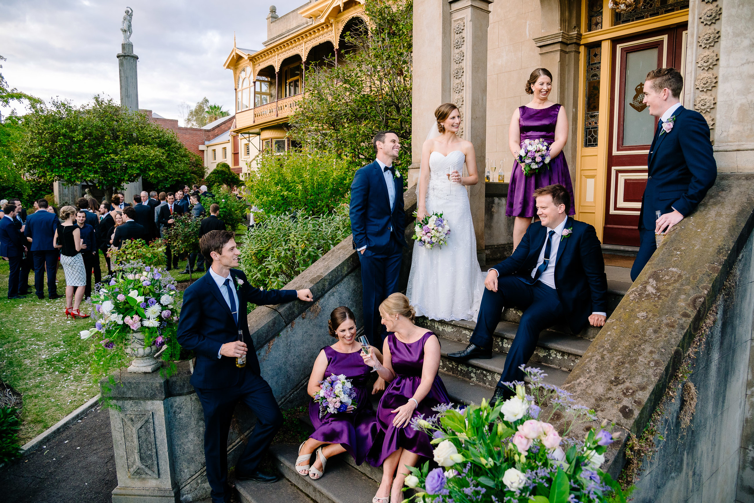 Wedding Party on the steps of Fortuna Villa Bendigo