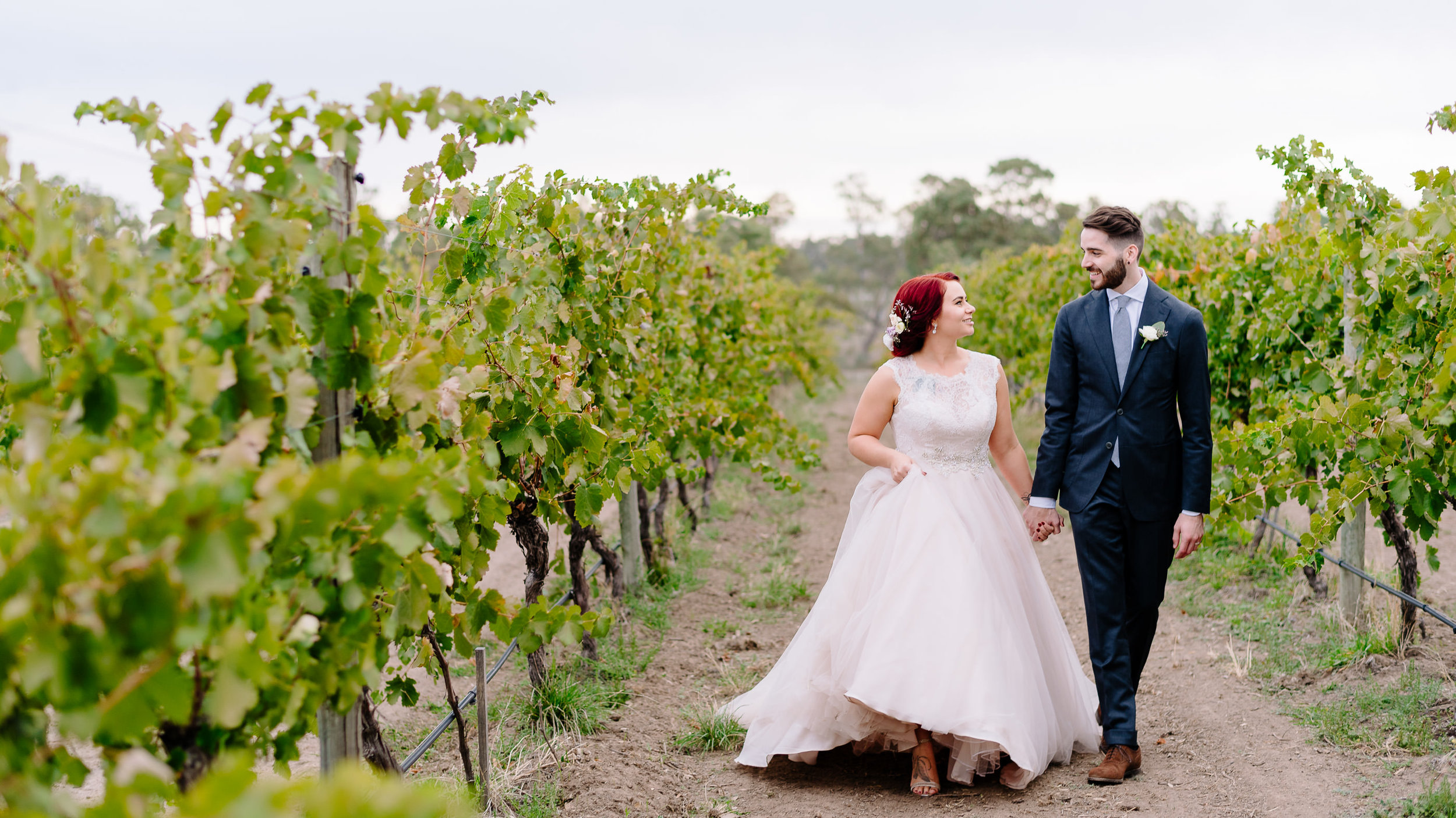 Bride and Groom in the Vineyard at Sutton Grange Winery 