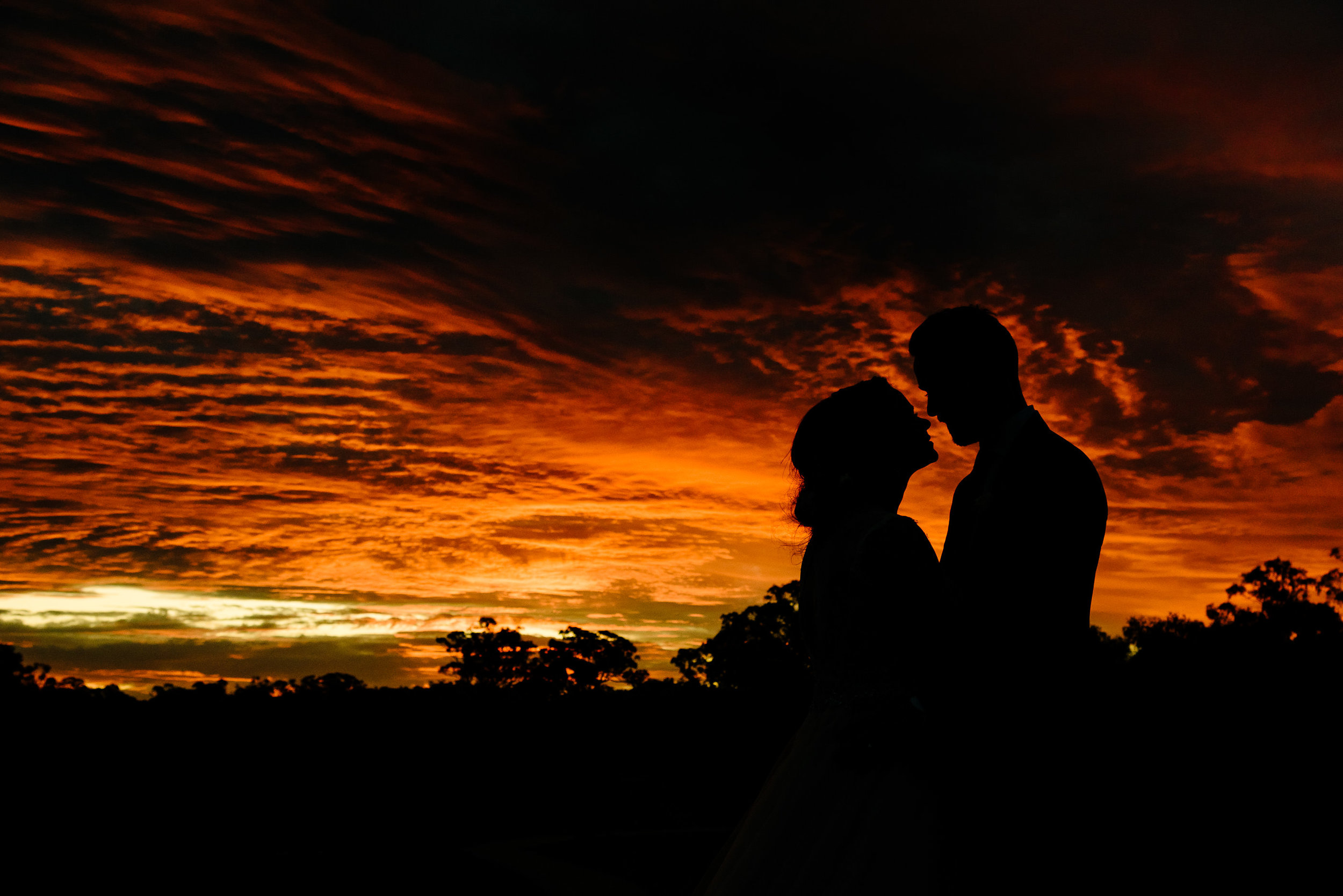 Sunset Silhouette Wedding Photography at Sutton Grange Winery