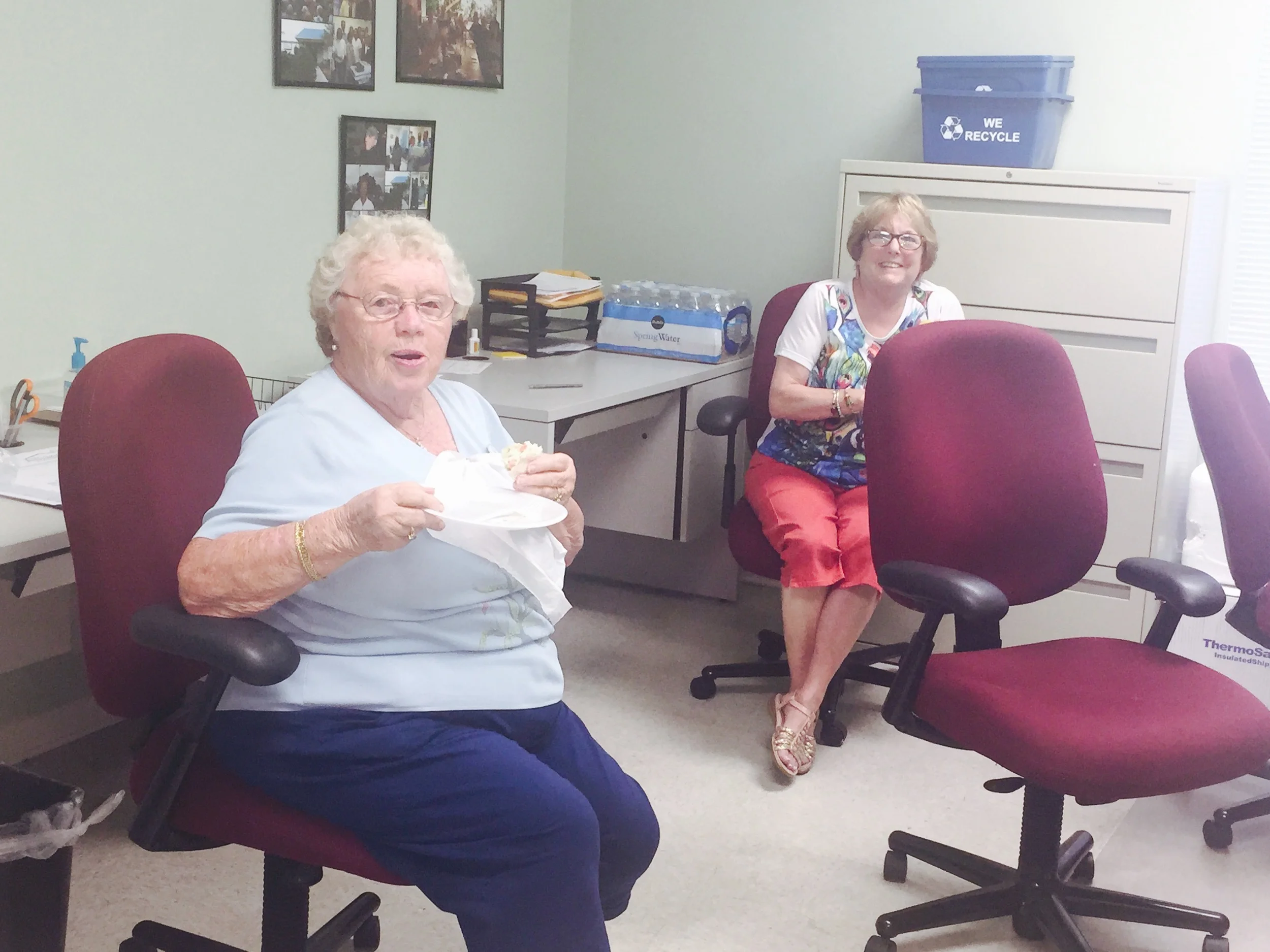 Volunteers Joan and Karen enjoy dinner