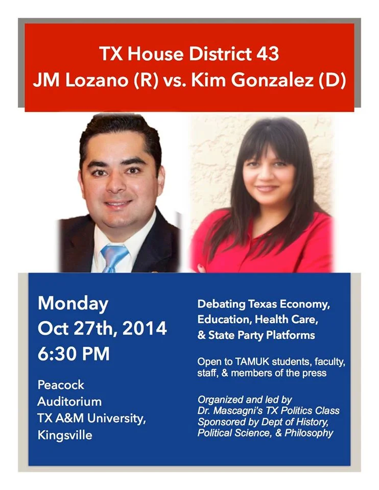 Political debate between our district's candidates for State House, hosted by my TX Politics Class, Oct 2014