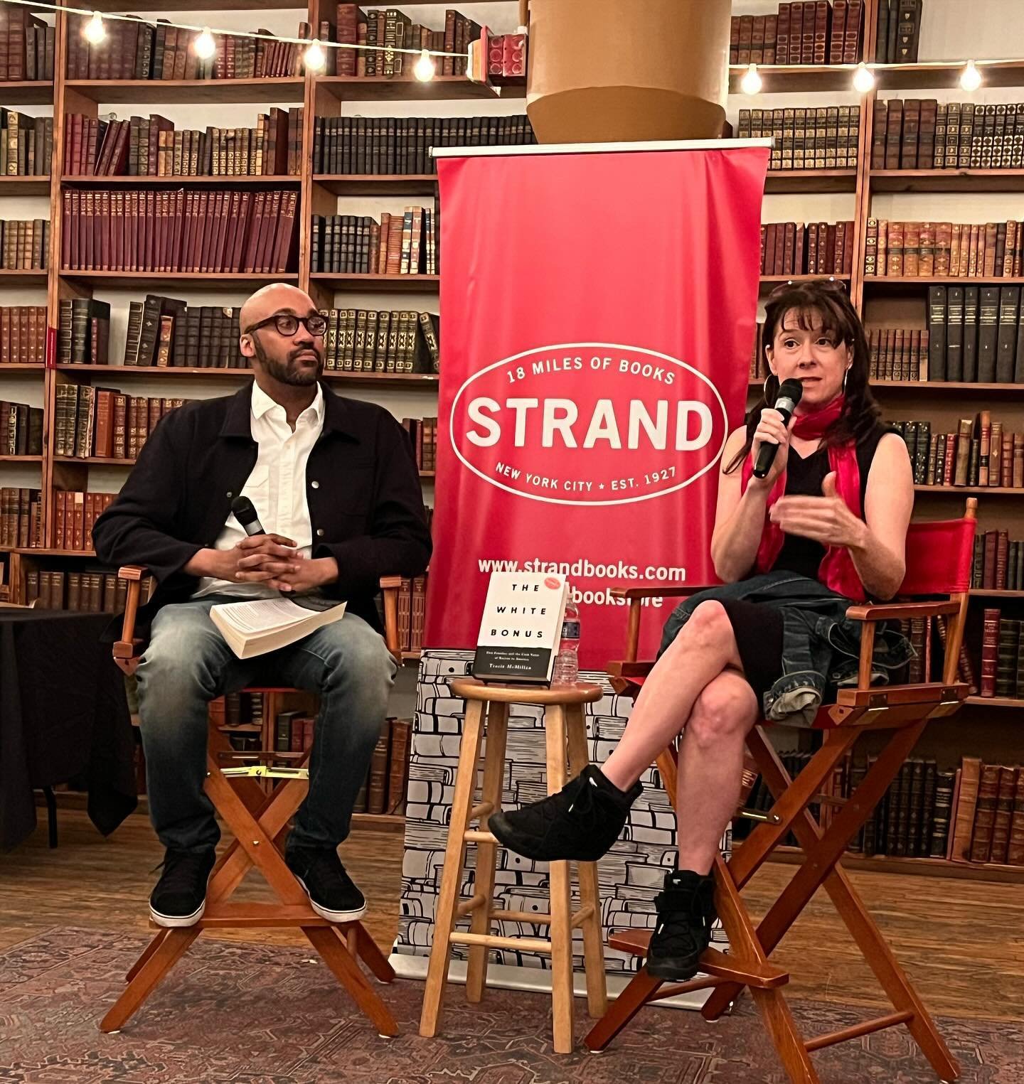 Detroit authors @AaronKFoley &amp; Tracie McMillan discuss @tmmcmillan&rsquo;s fascinating new book THE WHITE BONUS, an examination of the true financial benefits accrued through white privilege, in the Rare Book Room at @strandbookstore, Greenwich V