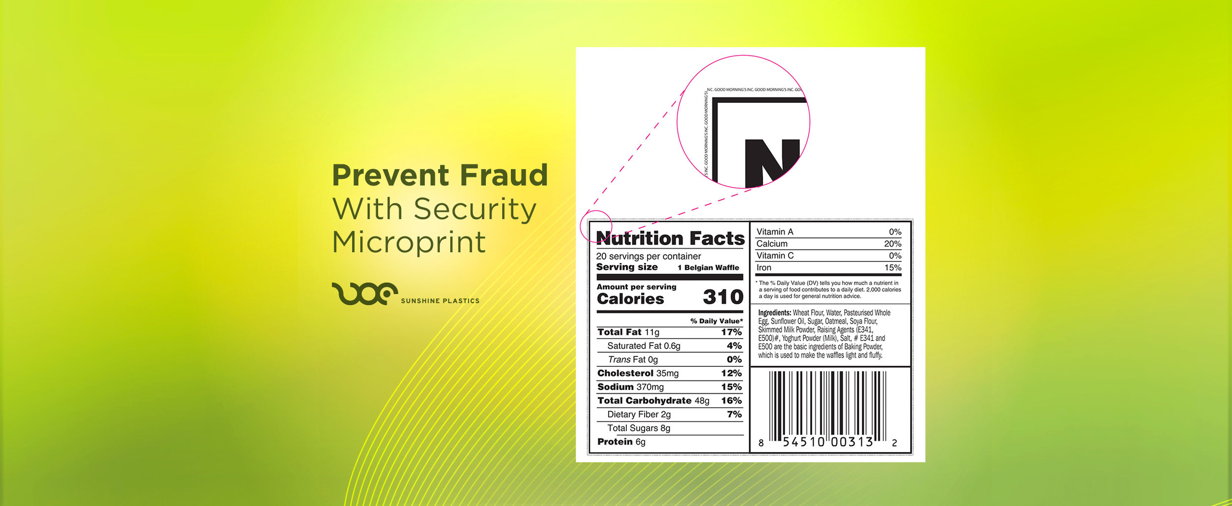 Prevent fraud with security microprint. Image shows product label with the microprint. 