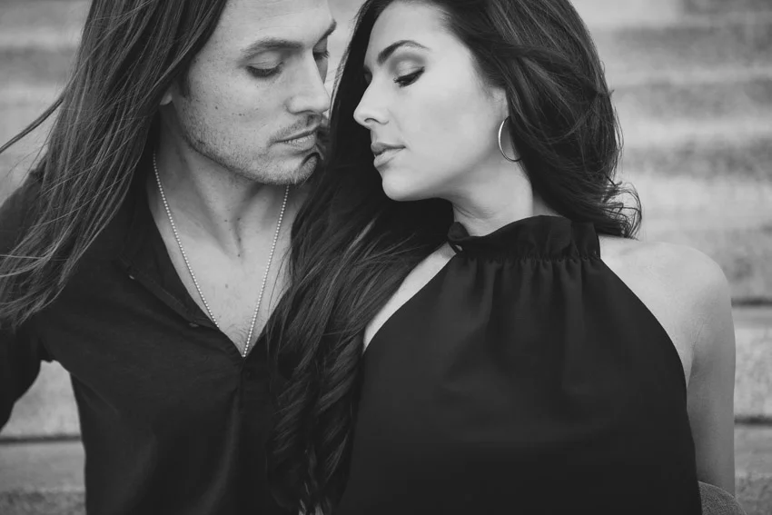 Stylish Couple at War Memorial Engagement Session