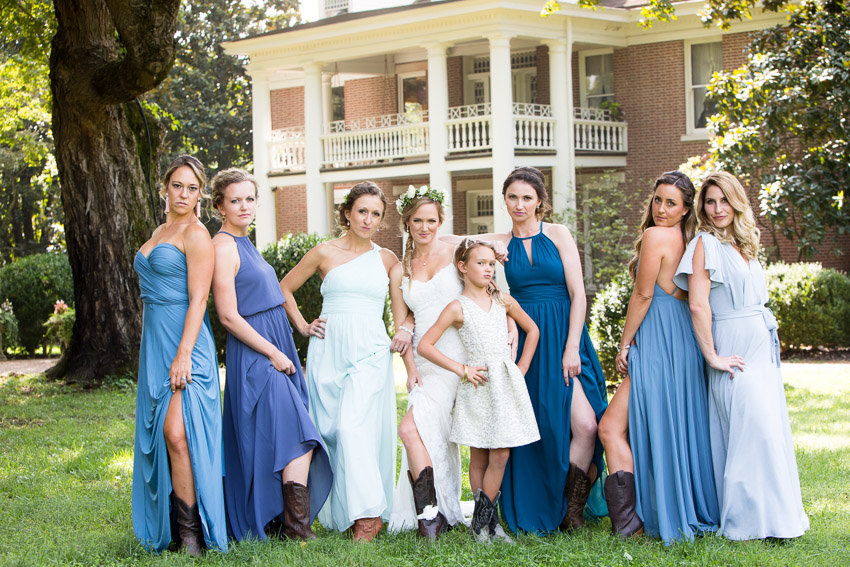 Fun bridesmaids photo with boots