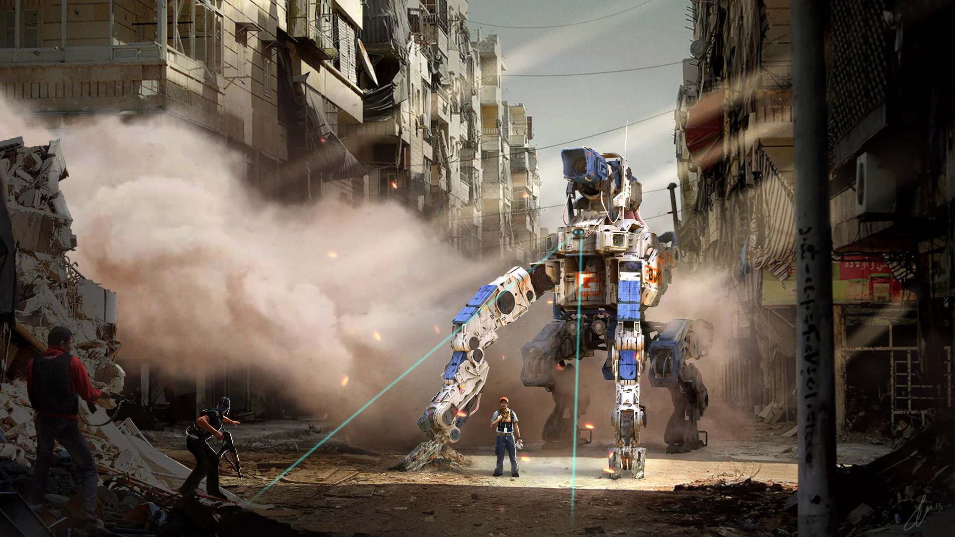 Mobile Camera Platform In a future where conflicts are dominated by machines, coverage has become more difficult, now that highly advanced robots and machines battle on larger scales. To remedy this, purpose build robots carry cameras into the field, capturing the scenes.