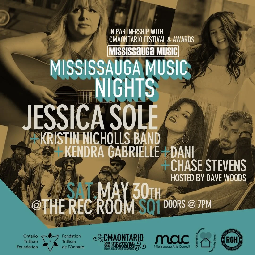 MISSISSAUGA MUSIC NIGHTS in partnership with @thecmaontario!

MAY 30: @jessicasolemusic, @kristinnichollsband, @kendragabriellemusic, @dani_mymusic &amp; @chasestevensmusic, hosted by @inthecountry_with_davewoods!

TICKETS: link in bio 

Thanks to @o