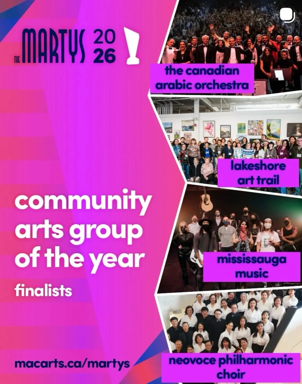 Thank you @mississauga.arts for nominating us in the &ldquo;Community Arts Group of the Year&rdquo; category @ the 31st Annual Mississauga Arts Awards (MARTYs). Hope to see you all there!

FOR MORE: www.mississaugaartscouncil.com/events/the-marty-awa