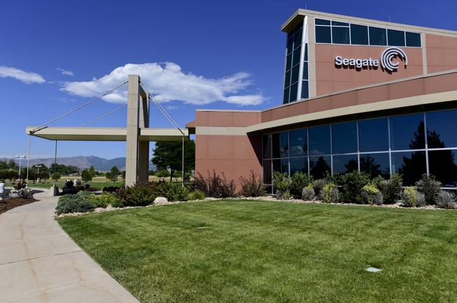 The main entrance at Seagate's Longmont campus on Friday. ( Matthew Jonas / Staff Photographer )