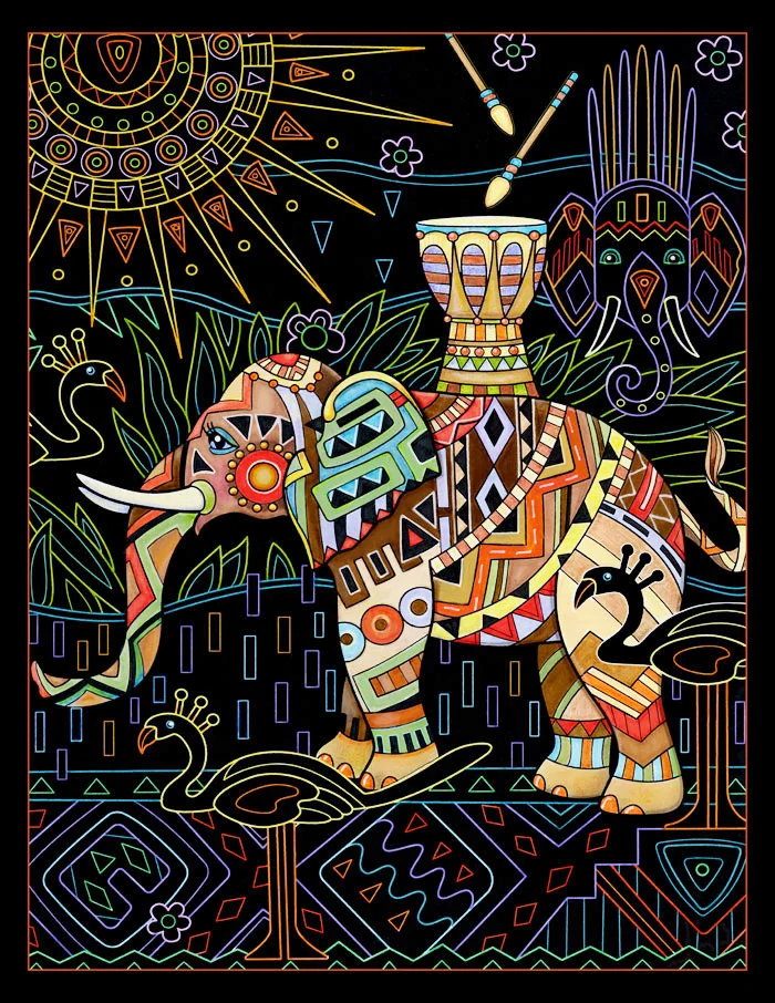 AFRICAN DRUMS – From Elegant Elephants Midnight Edition . ©Marjorie Sarnat.