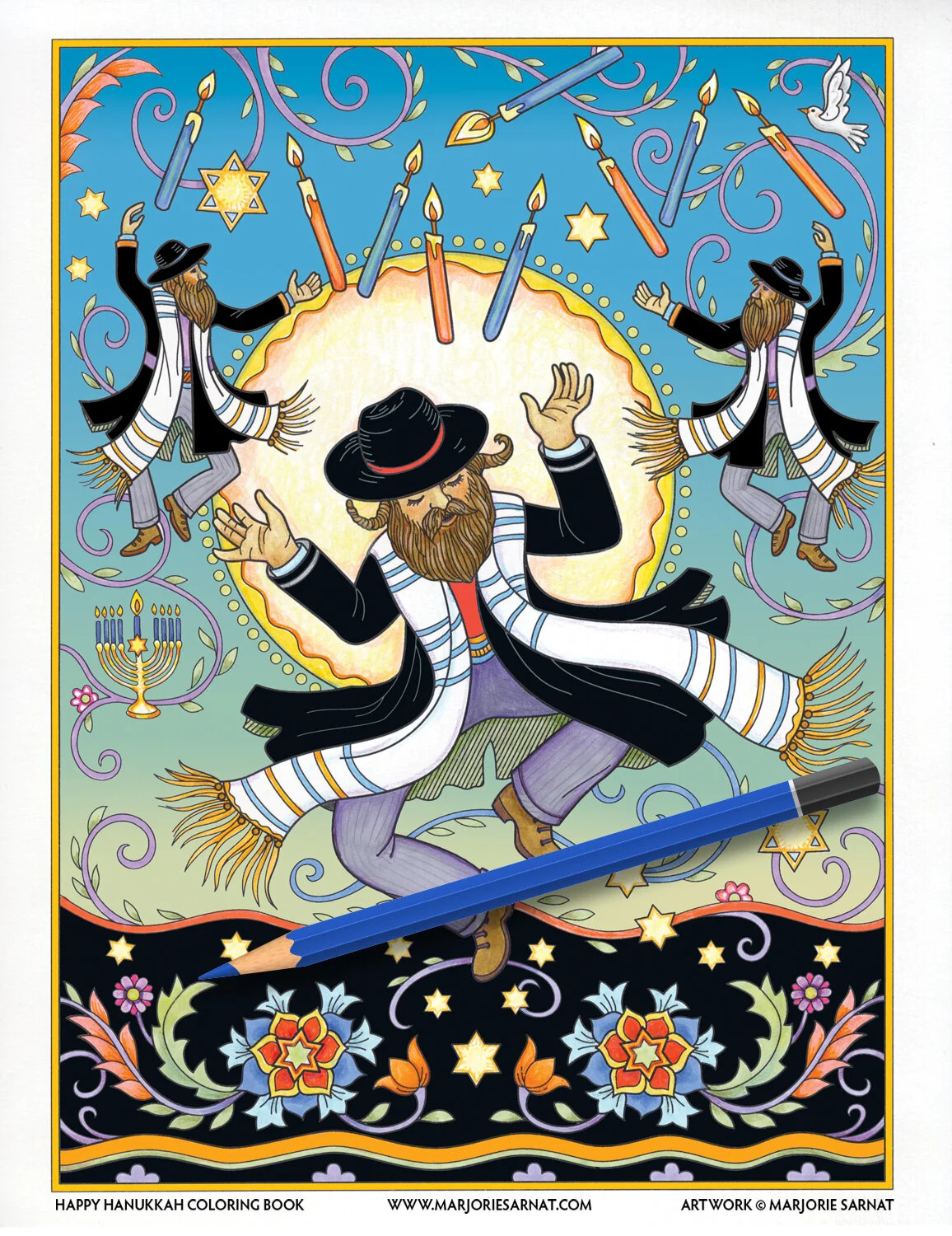 Jewish Rabbi Coloring Picture Happy Hanukkah — Marjorie Sarnat Design & Illustration