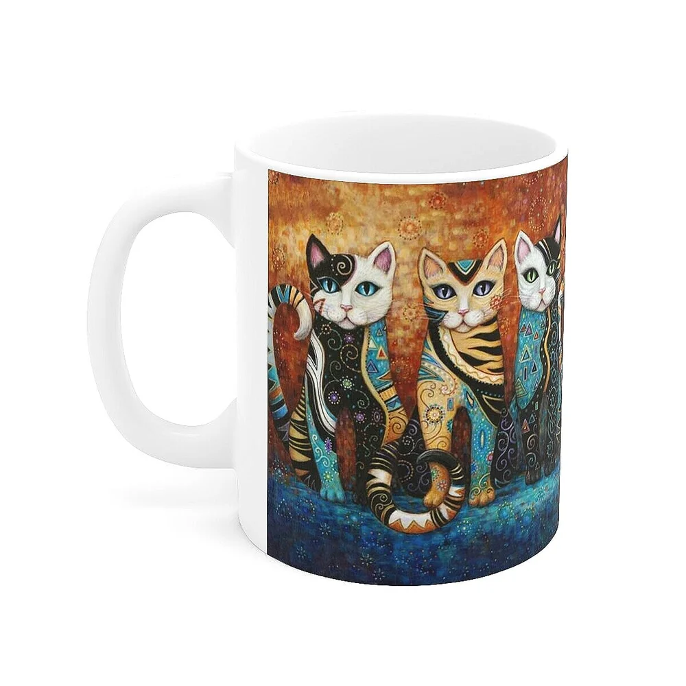 Kleo Kats, “Kleo Trio” Mug, 11oz, Klimt Style Cat Design by Artist