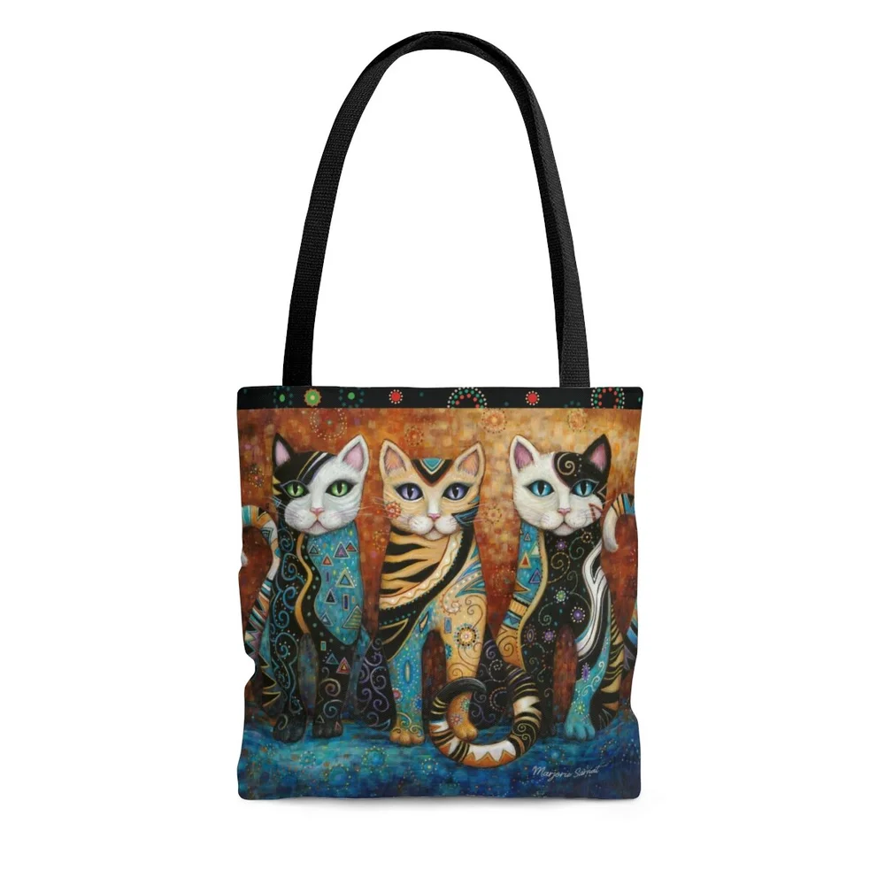 Kleo Kats Kleo Trio Tote Bag Klimt Style Cat Fashion Accessories by Marjorie Sarnat Marjorie Sarnat Design Illustration