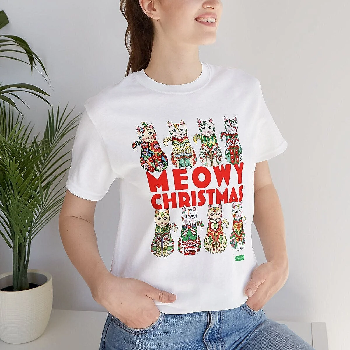 Meowy Christmas –  Creative Christmas Cats – Unisex Jersey Short Sleeve Tee