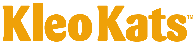 Kleo Kats logo in bold orange letters on a white background.