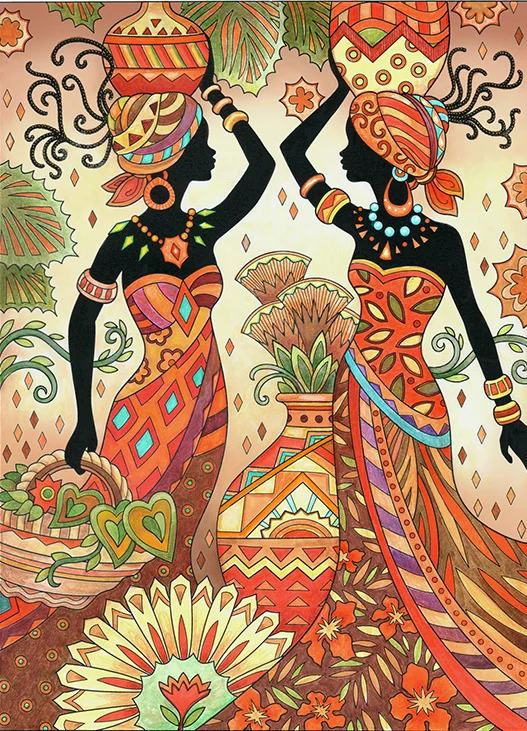 African silhouetted ladies in traditional garb