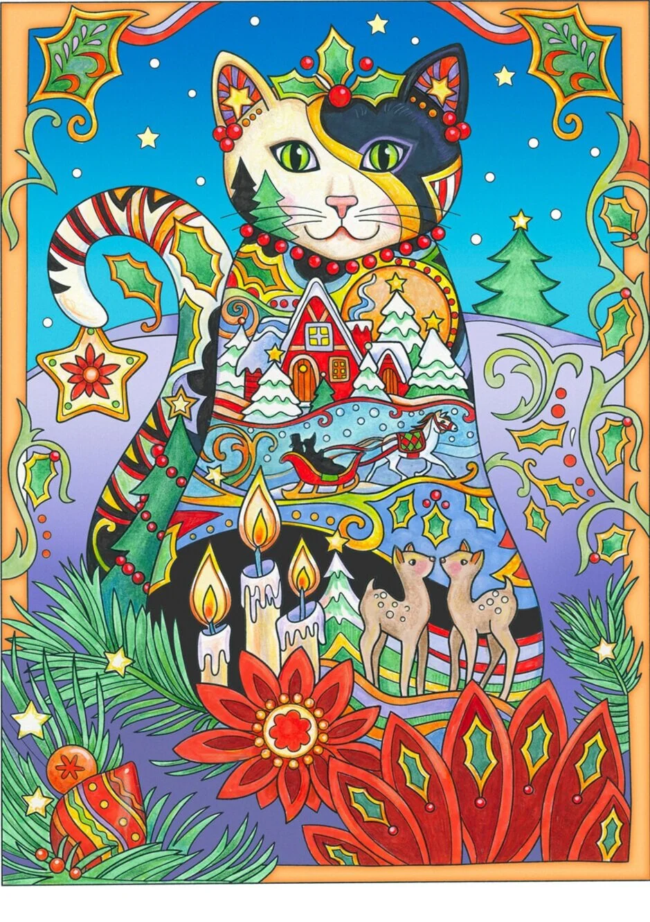 Christmas cat with holiday graphic covering