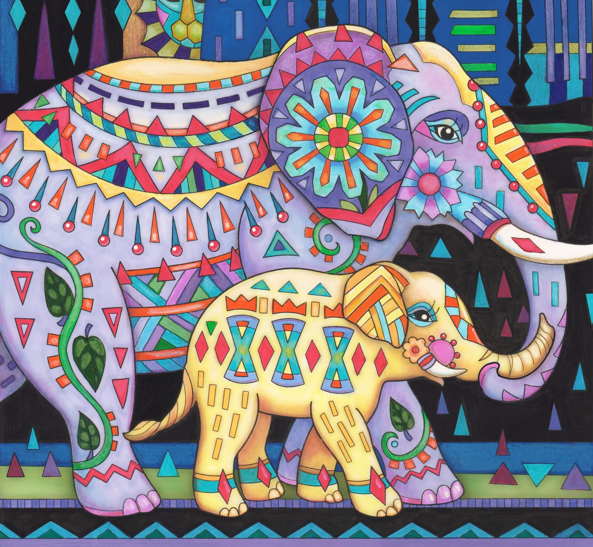 Fantasy elephant cow with her baby