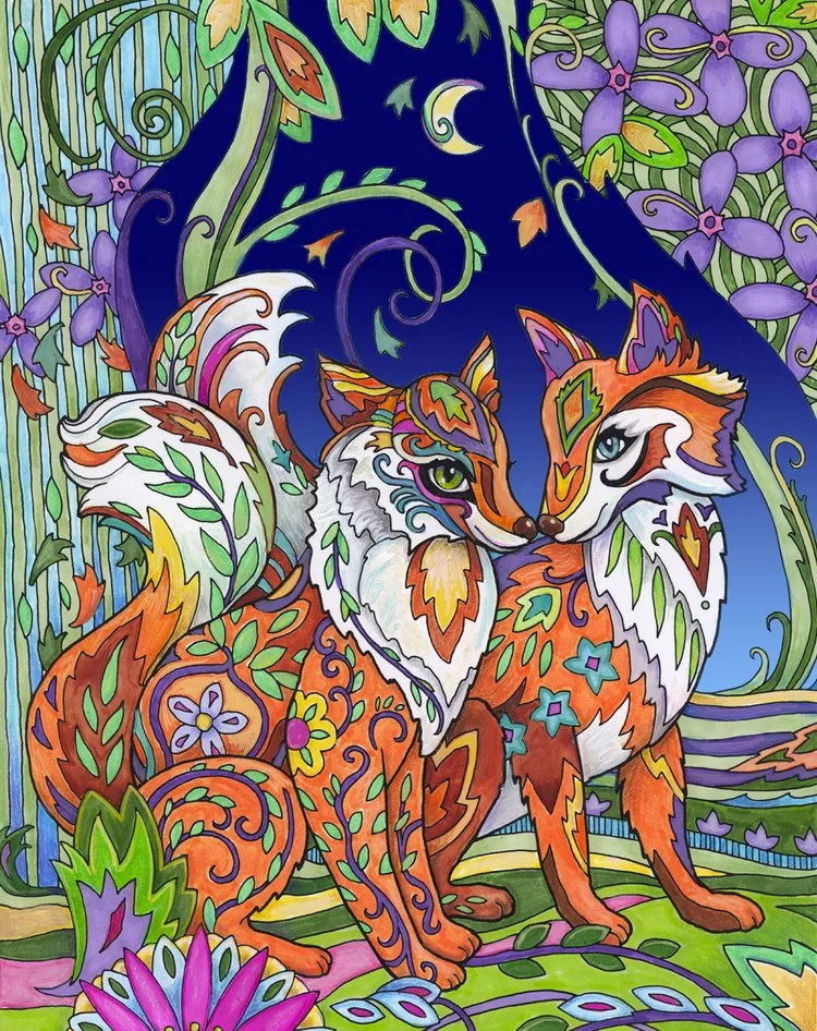 Two loving fantasy foxes