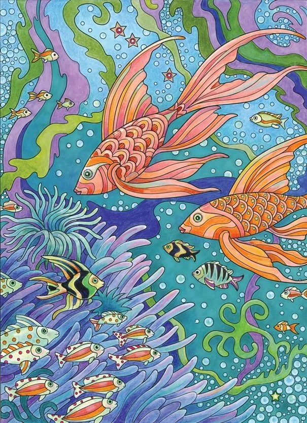 Two tropical fish in a colorful blue sea