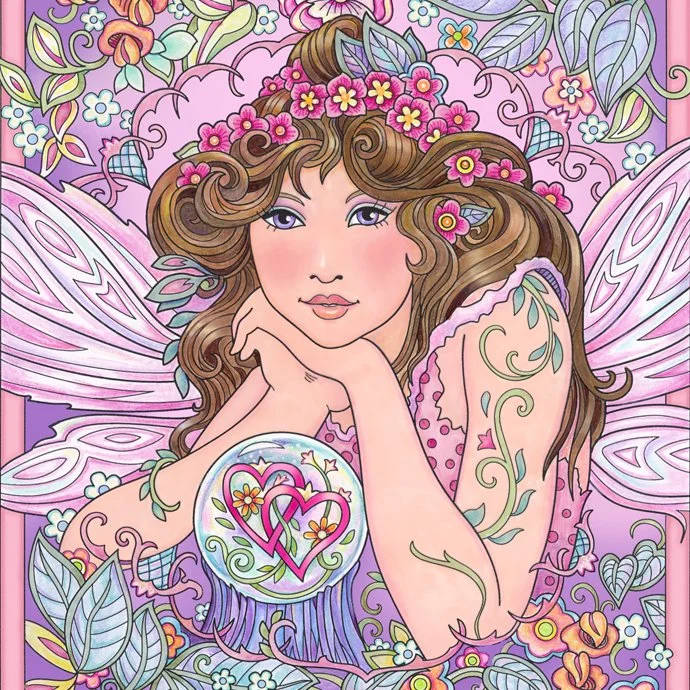 Angelic fairy pondering over a waterglobe