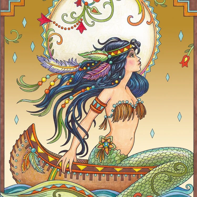 Beautiful Native American mermaid in profile