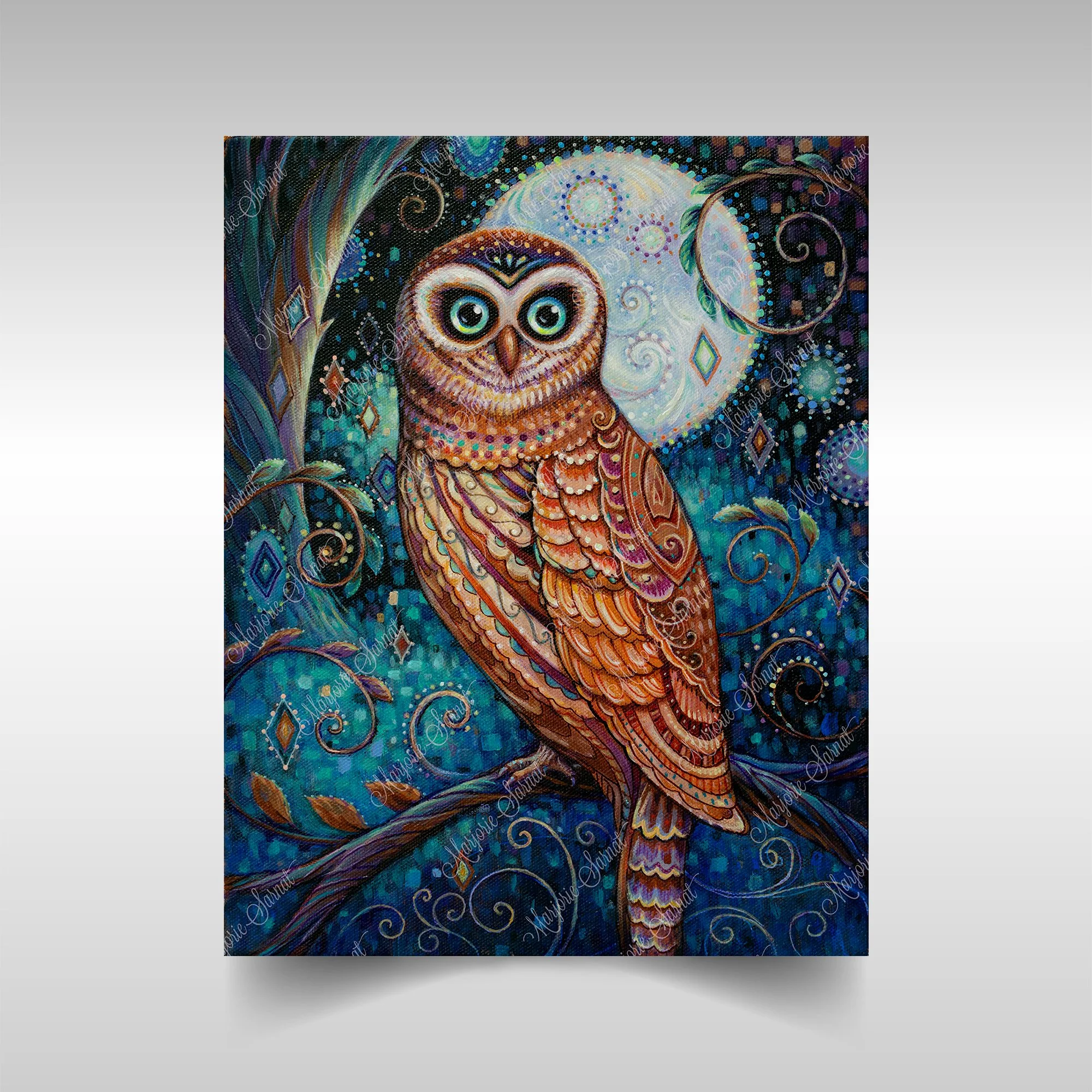 Starlight Owls, Awake in the Night, Low-Glare Satin Poster