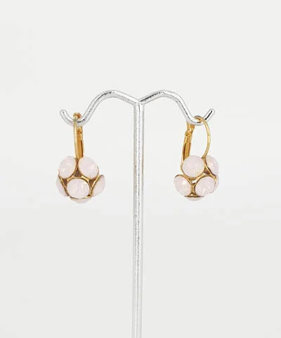 5 Stone Swarovski Rose Quartz Crystal &amp; Gold Earrings