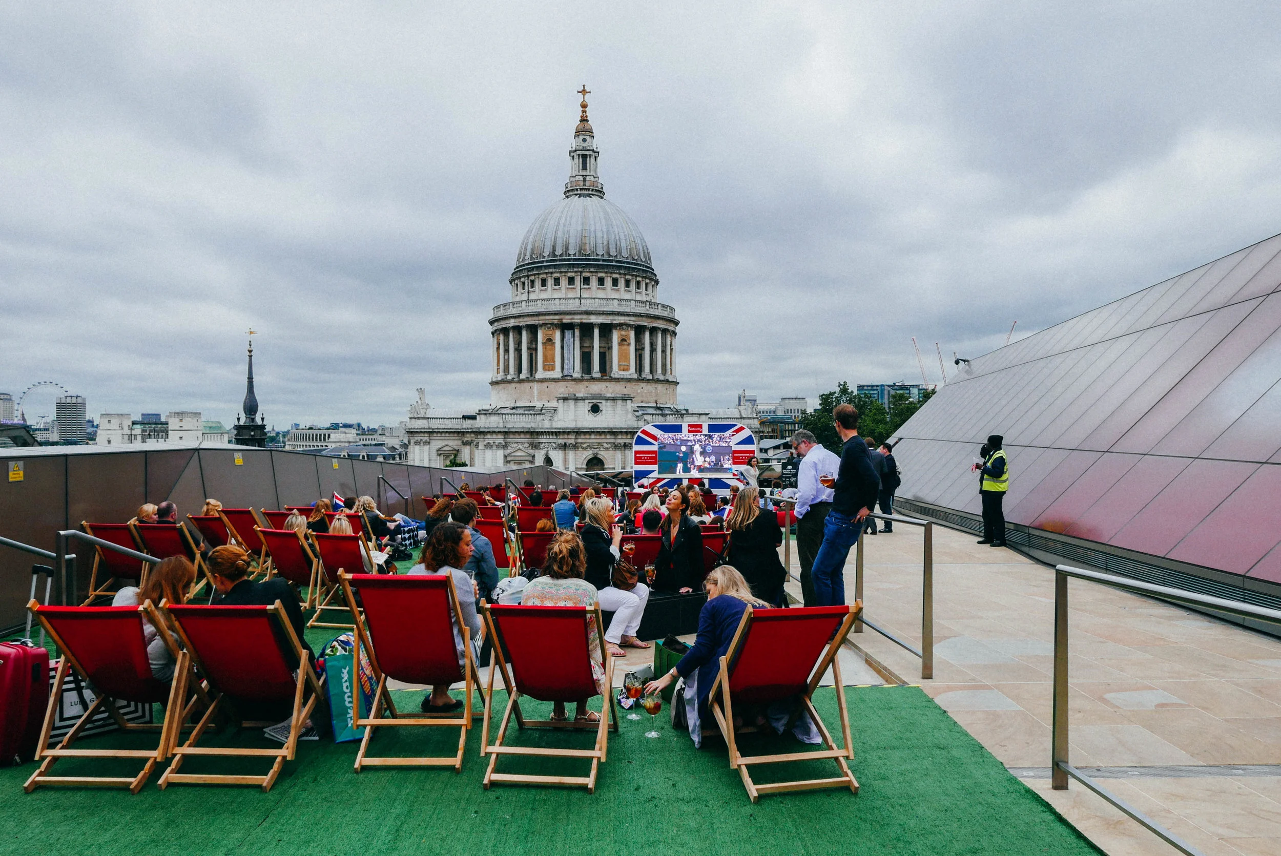 {Above: rooftop Wimbledon screening at Madison | Below: afternoon tea at Fortnum & Mason}