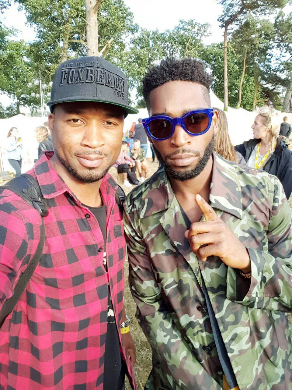 Tinie Tempah and friend at The V Festival, Virgin Media Backstage