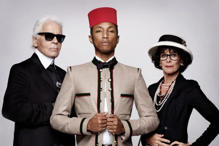 Left Karl Lagerfeld & Centre Pharrell Williams - Photograph courtesy of High Snobiety