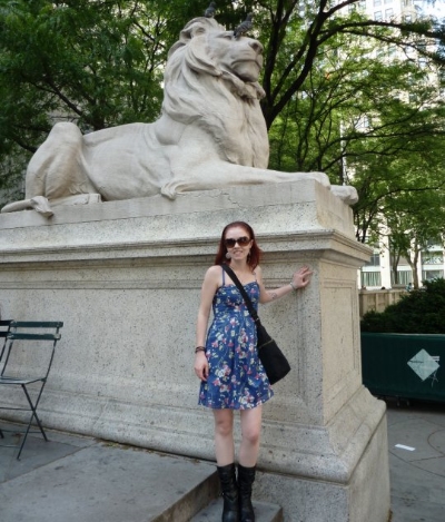Posing with Fortitude on a visit to NYC in 2010. 