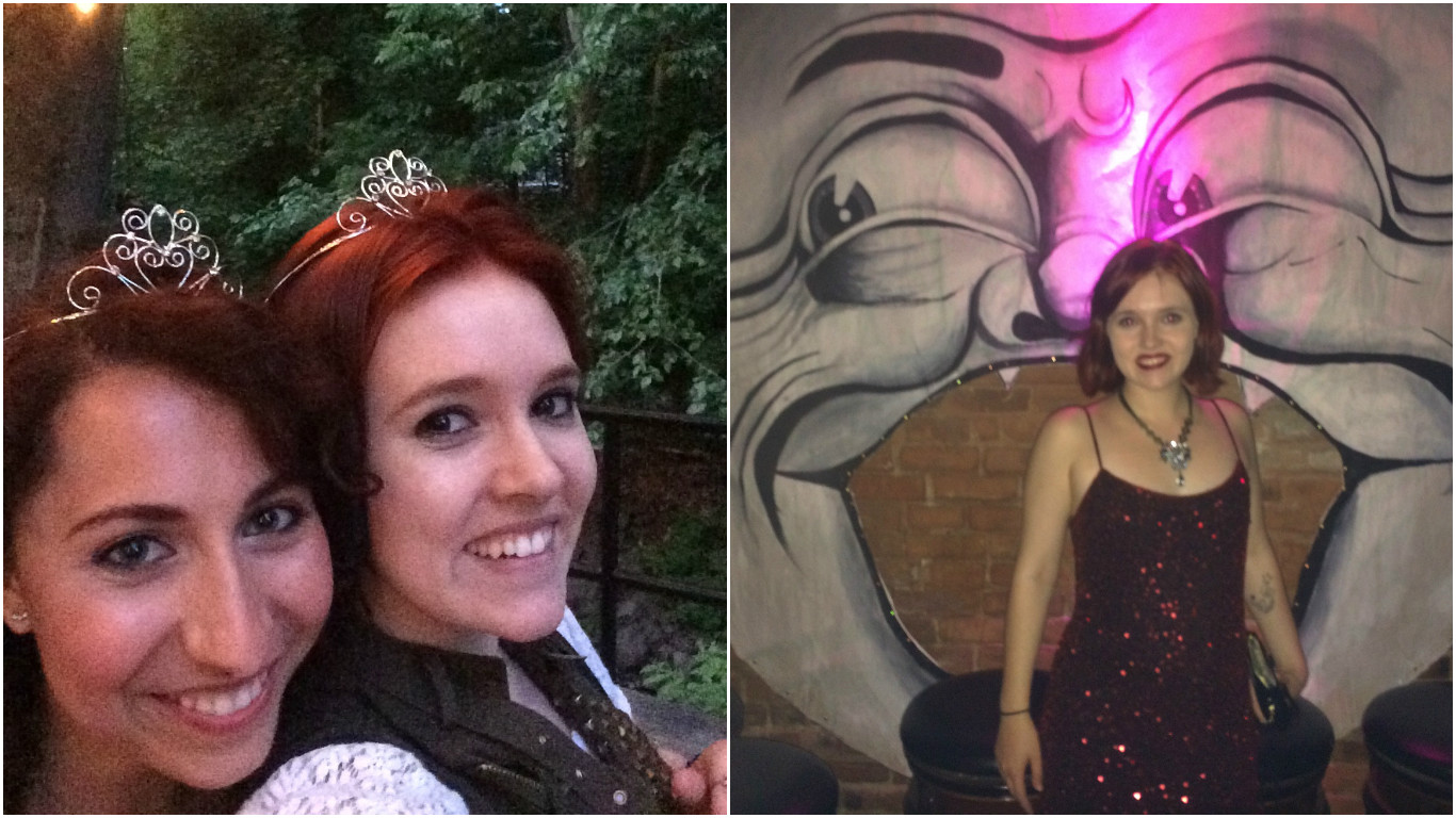 Left: Living like royalty at Ever After: The Musical. Right: All dressed up for a 1920s swing dance party.