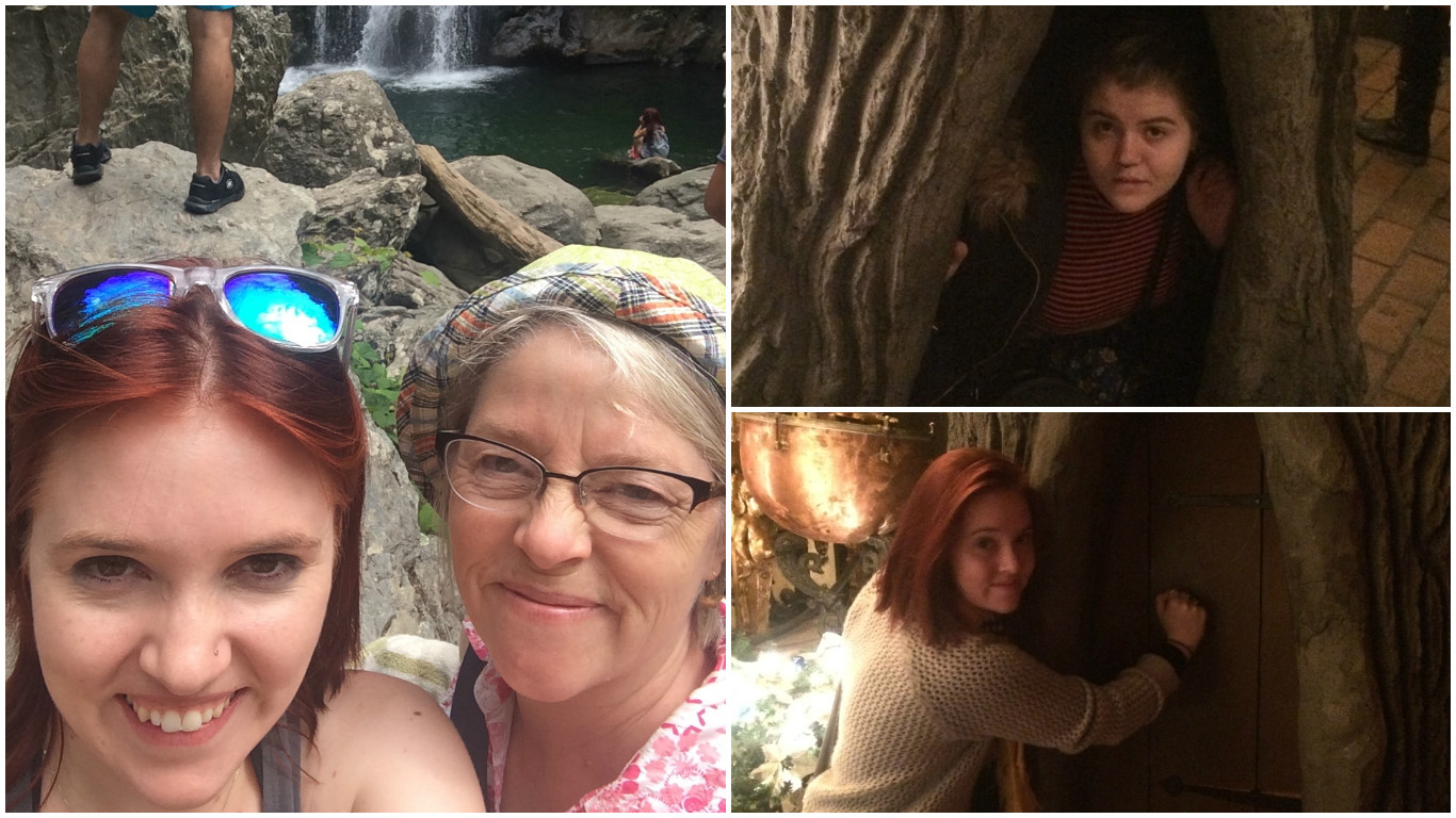 Left: Mama and me at Bash Bish Falls. Right: Sister and I goofing around at House on the Rock.