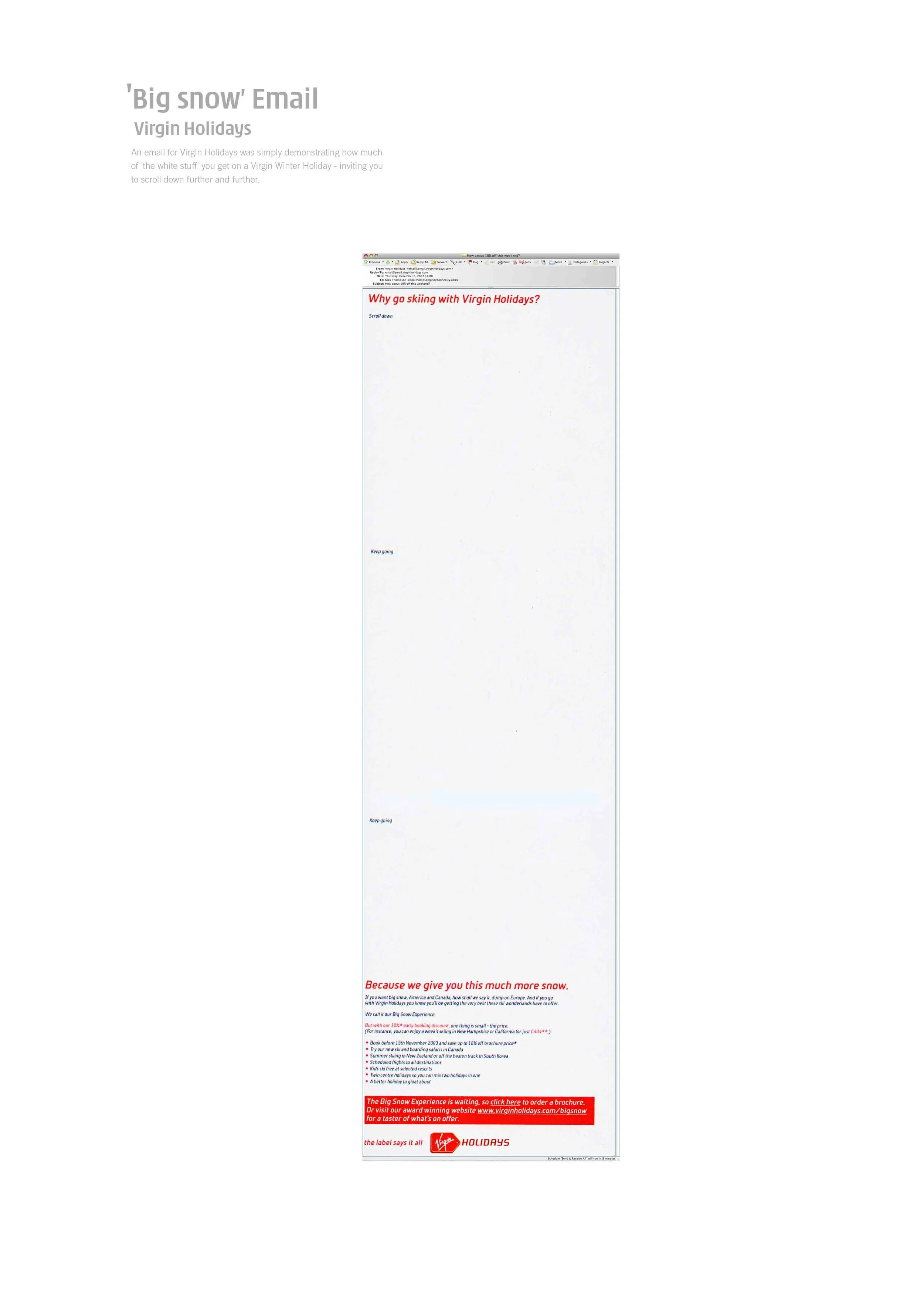 Virgin Holidays 'winter snow' email