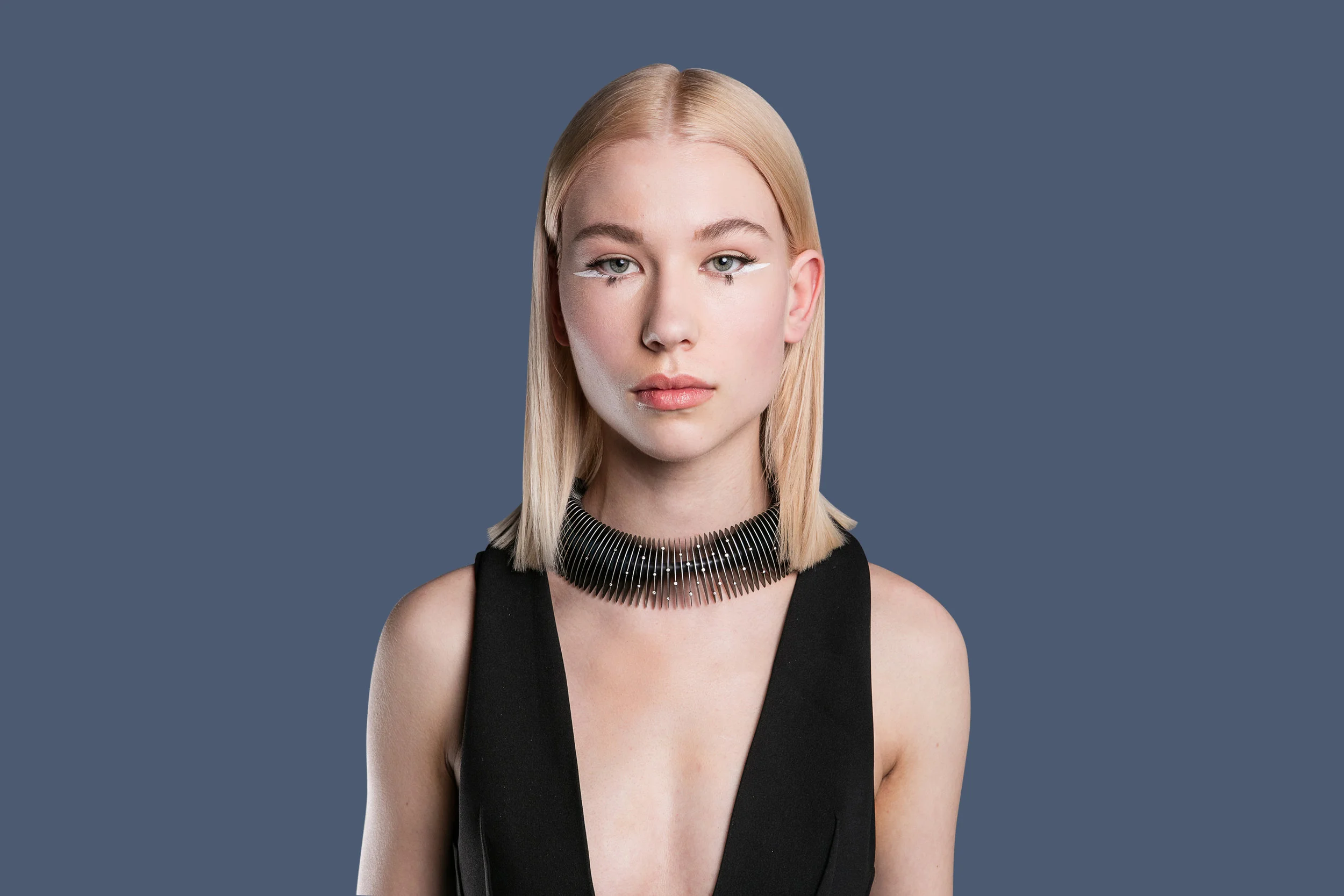 The Silver & Diamond Verto necklace, modelled here for Patrick Matthew's 2nd prize winning entry into the L'Oréal Colour Trophy 2016.