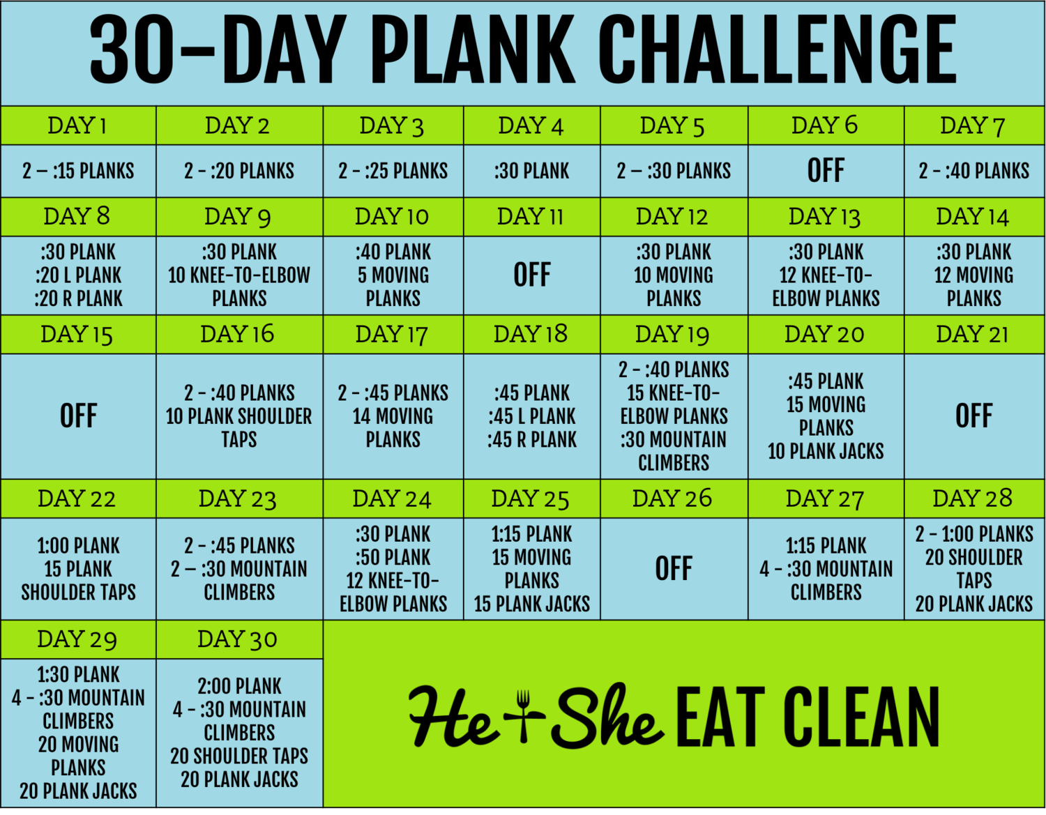 30 Day Plank Challenge He She Eat Clean Healthy Recipes Workout Plans