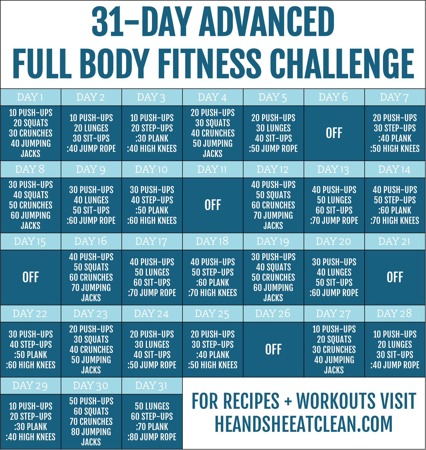 31-Day Advanced Full Body Fitness Challenge — He & She Eat Clean