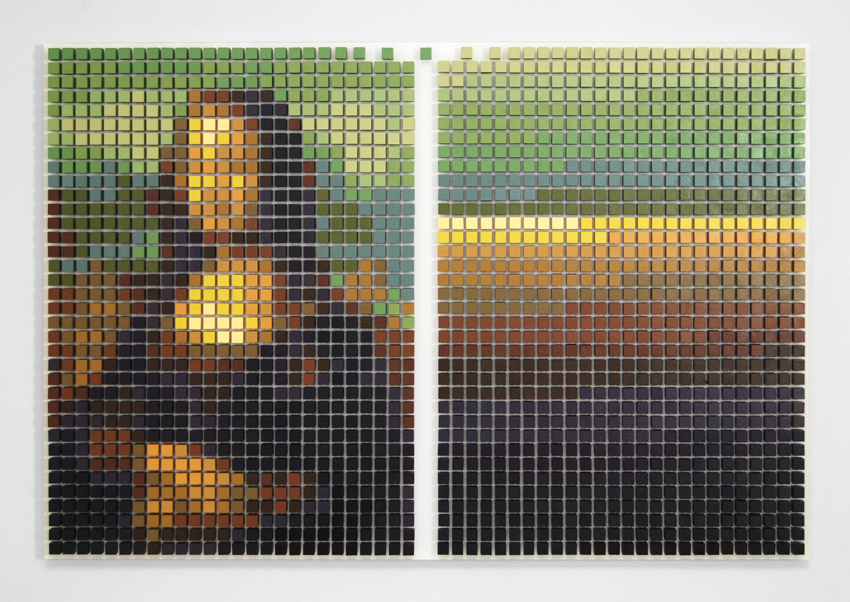 Mona Lisa Defragged, acrylic on wood & plexiglas, 23 x 35 x 1 in.