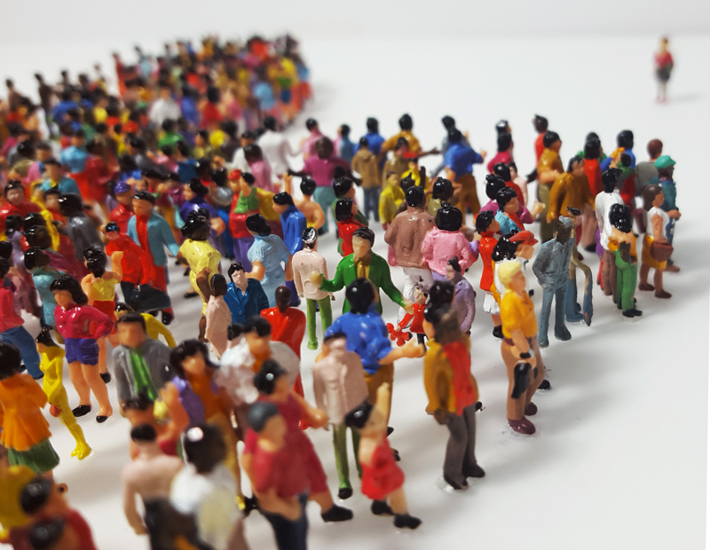 Almost Utopia (detail), plastic figures on plexiglas, 23 x 23 x 2 in.
