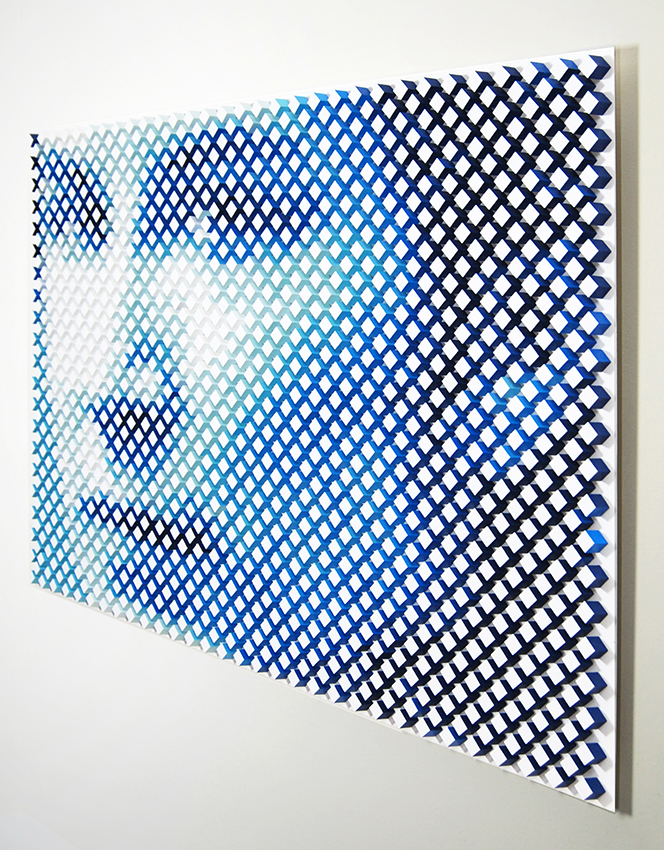 Peripheral Visionary - Margaret Atwood (side view), acrylic on wood & plexiglas, 23 x 35 x 1 in.