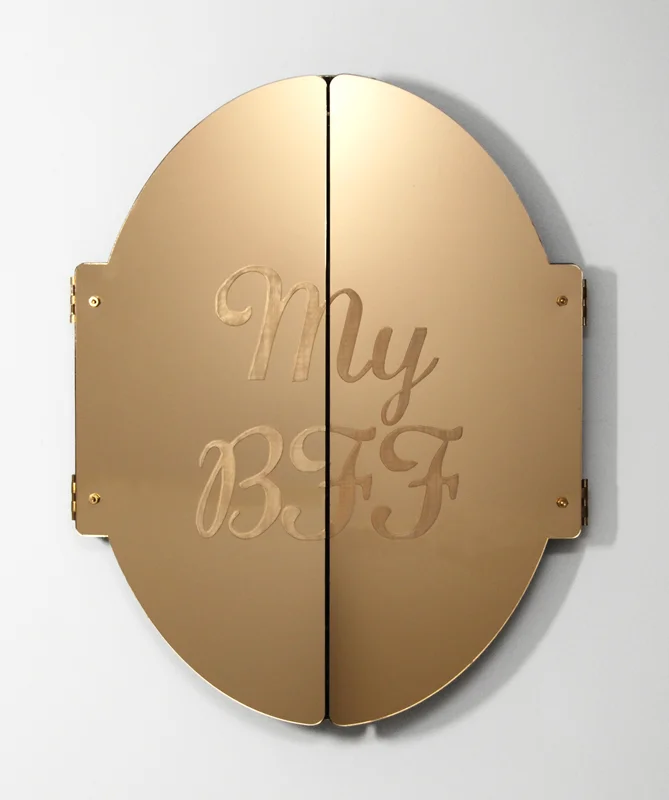 My Facebook BFF (closed), inkjet print, gold mirrored plexiglas, velvet, 22 x 33 x 2 in.